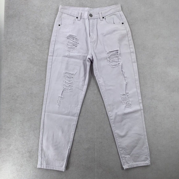 Chiole Cropped Capri‎ Distressed Jeans High rise Skinny White Denim Womens Large - Picture 1 of 9